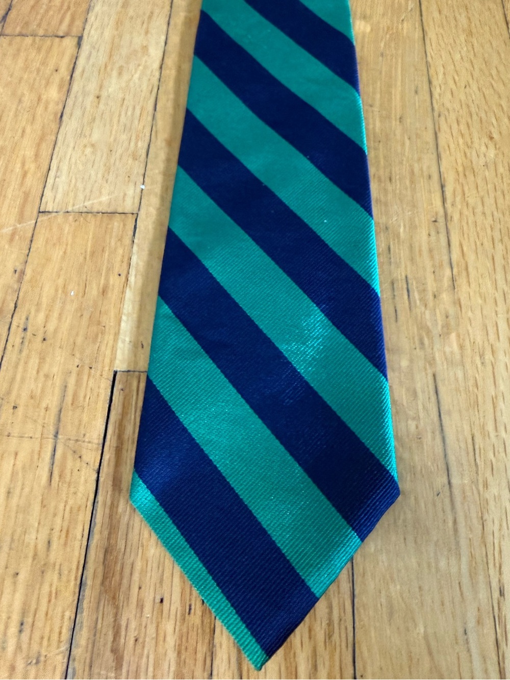 J.Crew Green Navy Striped Silk Tie Handmade USA Classic Prep